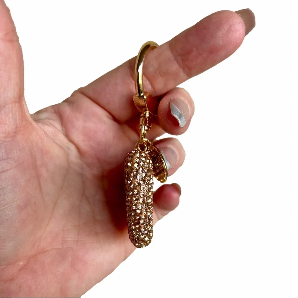 Sparkling Gold Heart Keychain with Rhinestones